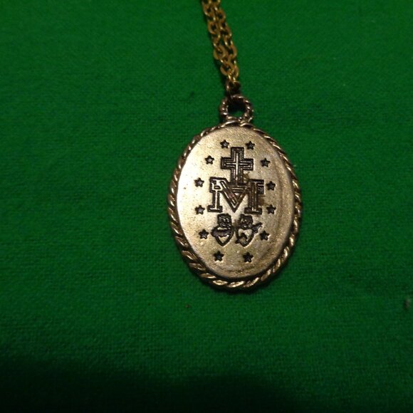 MOTHER MARY VINTAGE NECKLACE W WRITING TINY CROSS & OPAL PENDANT LOT - Picture 6 of 8